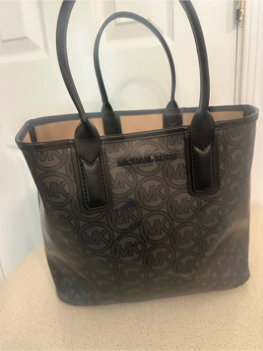 Michael Kors Black & Gray Logo Mini Tote Bag MK Signature Small Shopper Handbag